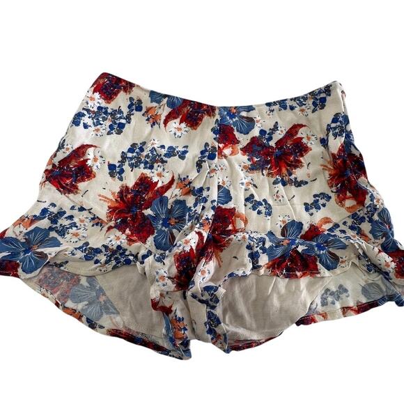 Free People Shorts Womens 4 Cream Blue Red Floral Print Lightweight Summer Boho - Picture 1 of 5